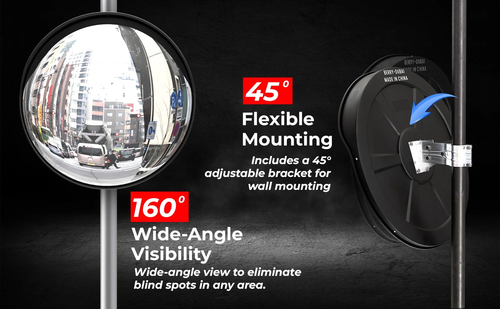 32" Outdoor Convex Safety Mirror UK - Black