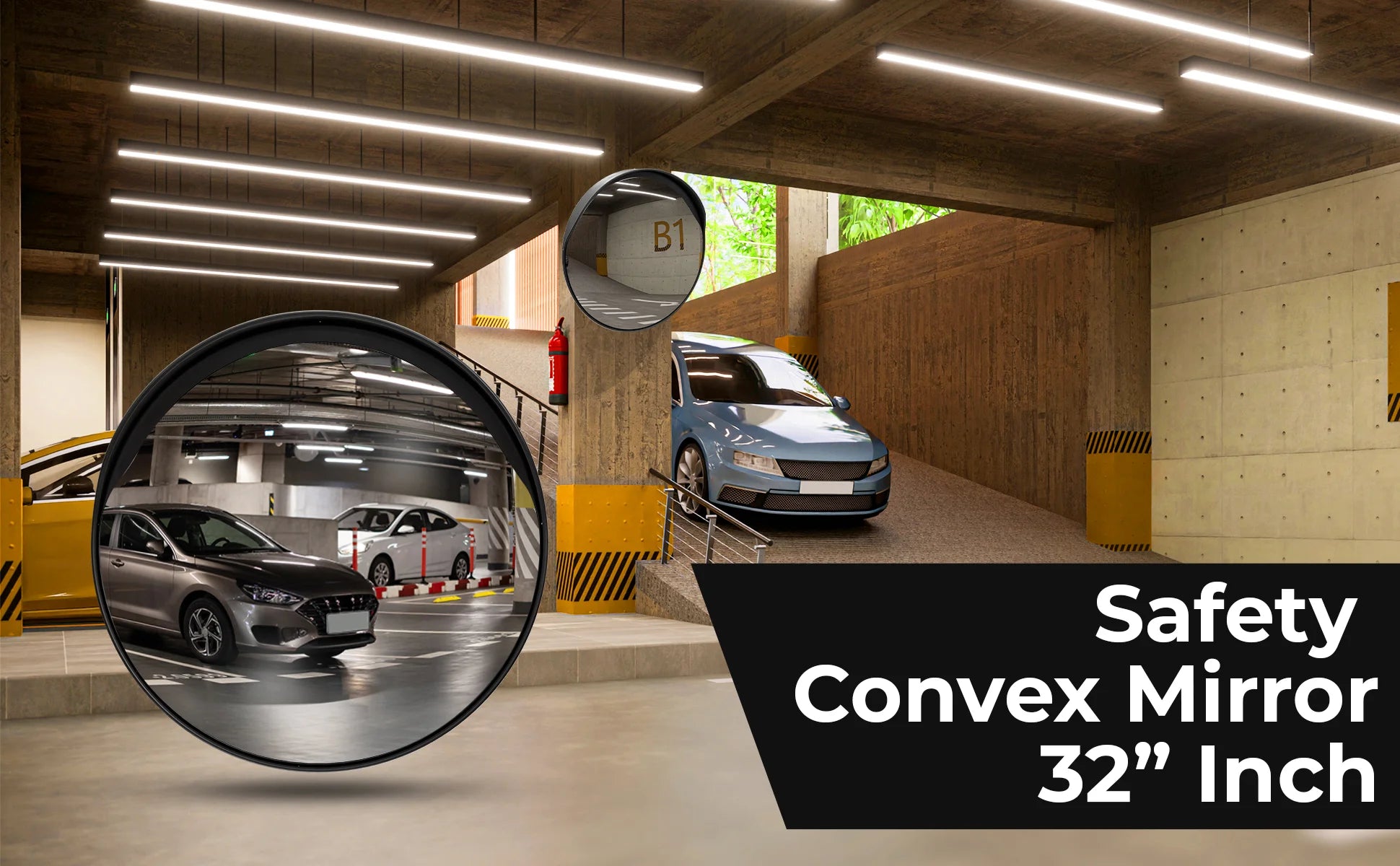 32" Outdoor Convex Safety Mirror - Black