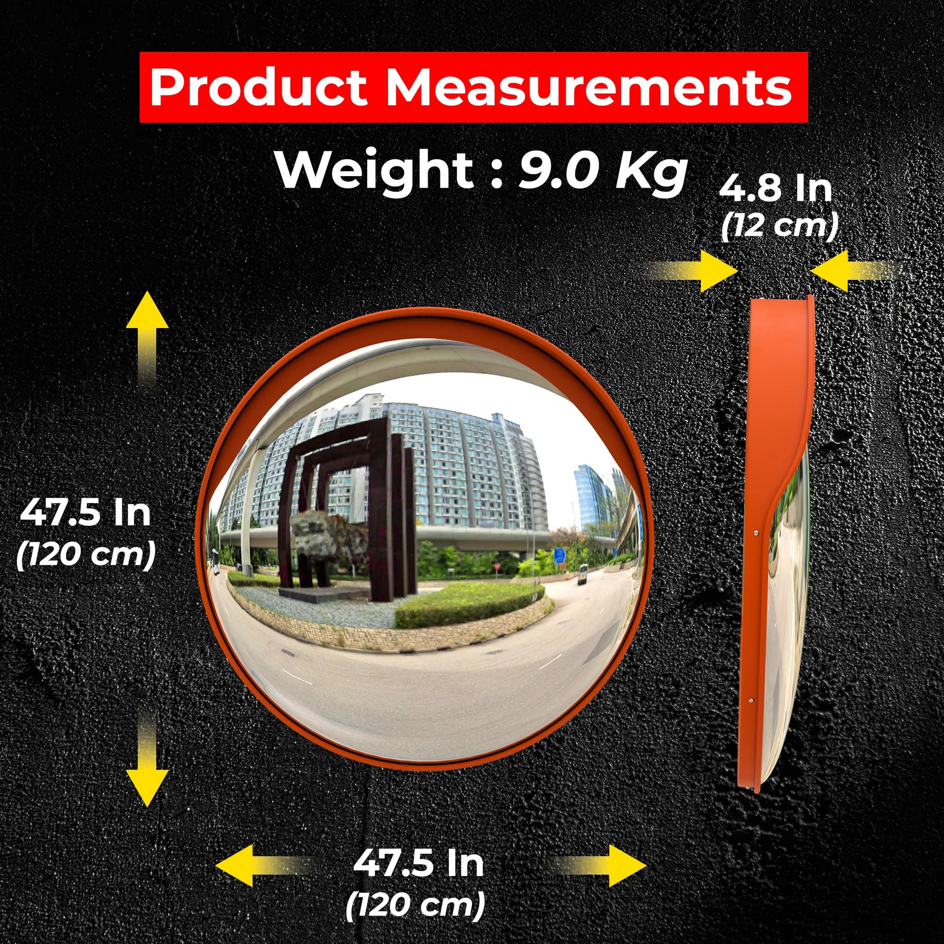48" Outdoor Convex Safety Mirror - Orange