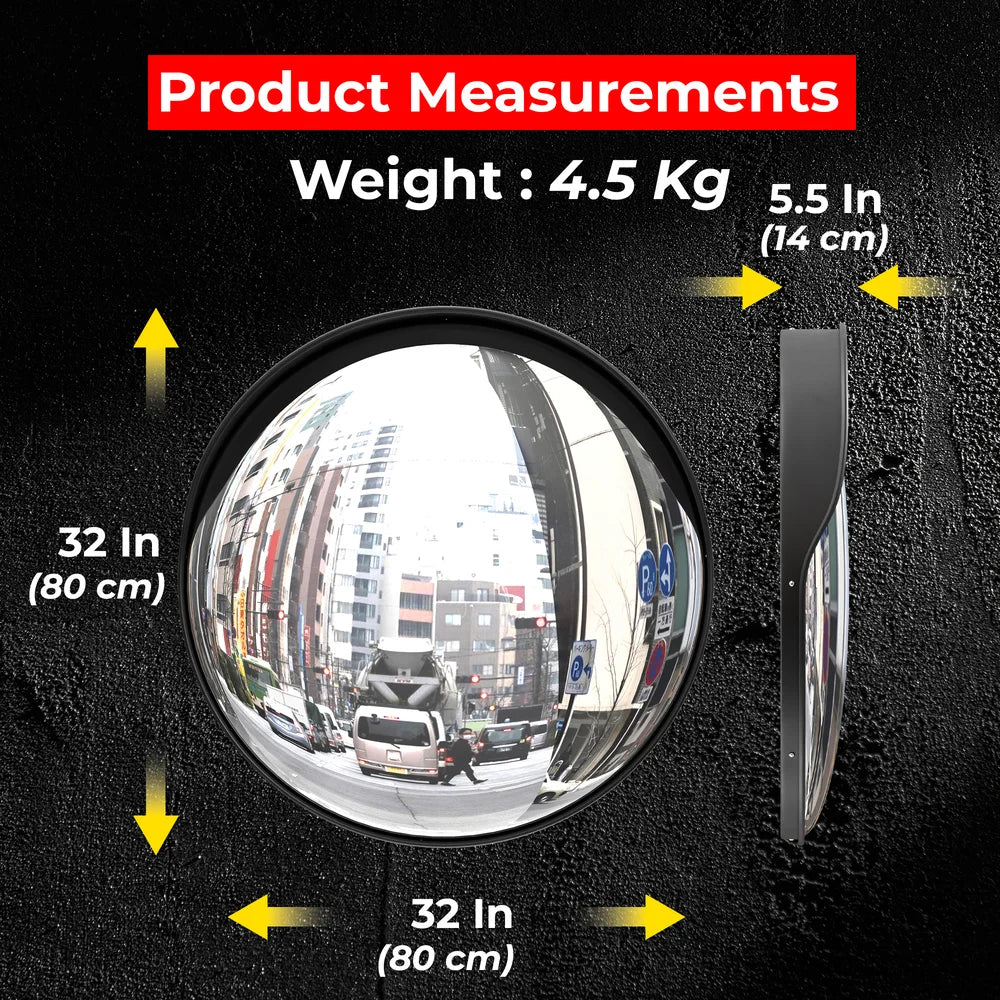 Convex mirror with measurements on a black background